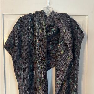 Women’s Multicolor Open Knit Scarf Wrap Purple Blue Indie Boho Whimsical
